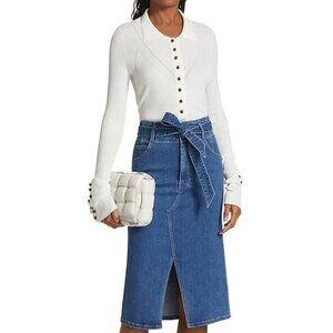 Veronica Beard Fiola Ribbed Cardigan in Off White Size Large